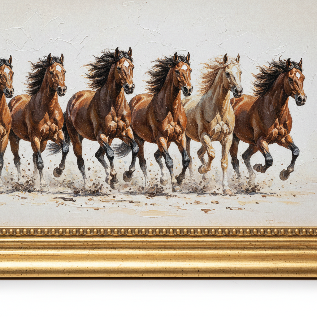 Big 7 Horses Frame macro close-up showing dynamic galloping horse detail and frame border craftsmanship