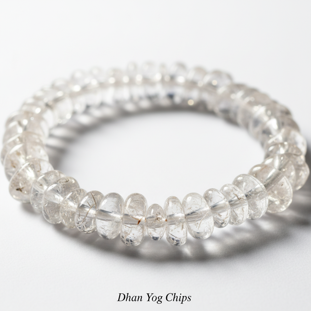 Dhan Yog Chips Bracelet close-up of crystal chip beads on white background