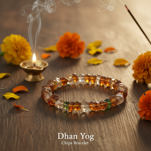 Dhan Yog Chips Bracelet crystal chip beads in a serene spiritual setting