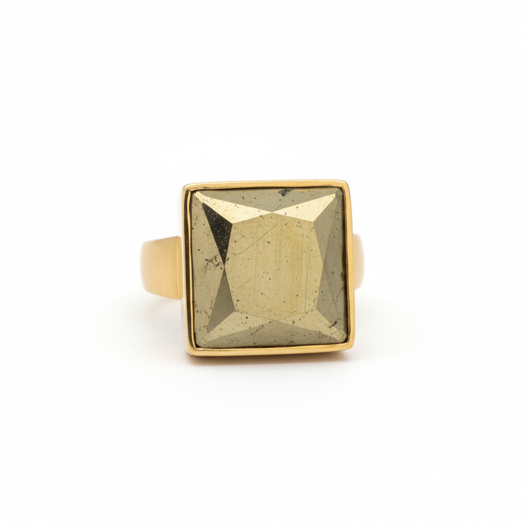 Pyrite Square Ring full product shot on white background
