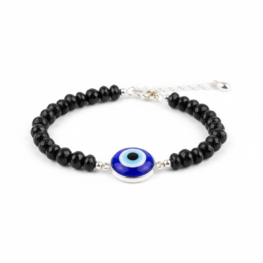 Evil Eye with Black Tourmaline Anklet full product shot on white background