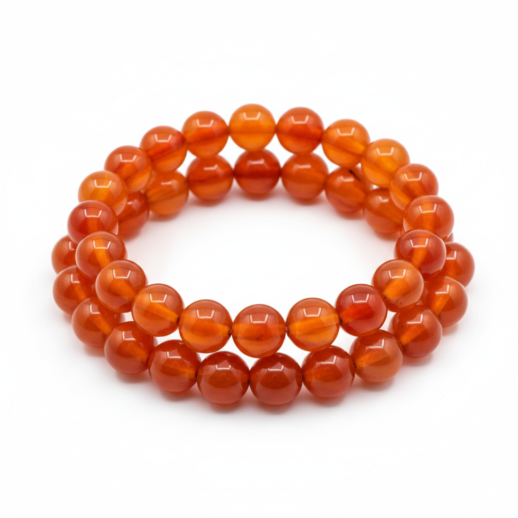 Carnelian Bracelet full product shot on white background showing orange carnelian beads