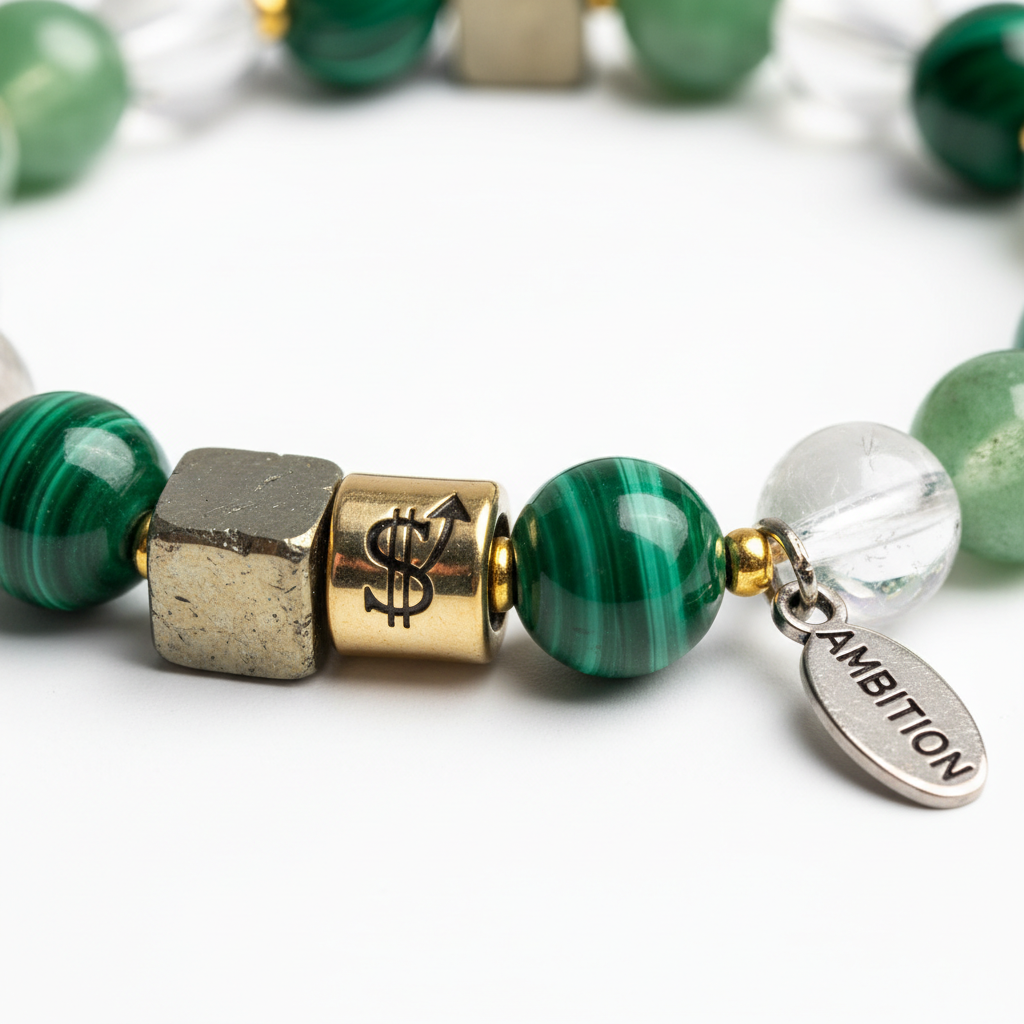 Money Maker Bracelet close-up of wealth crystal beads on white background