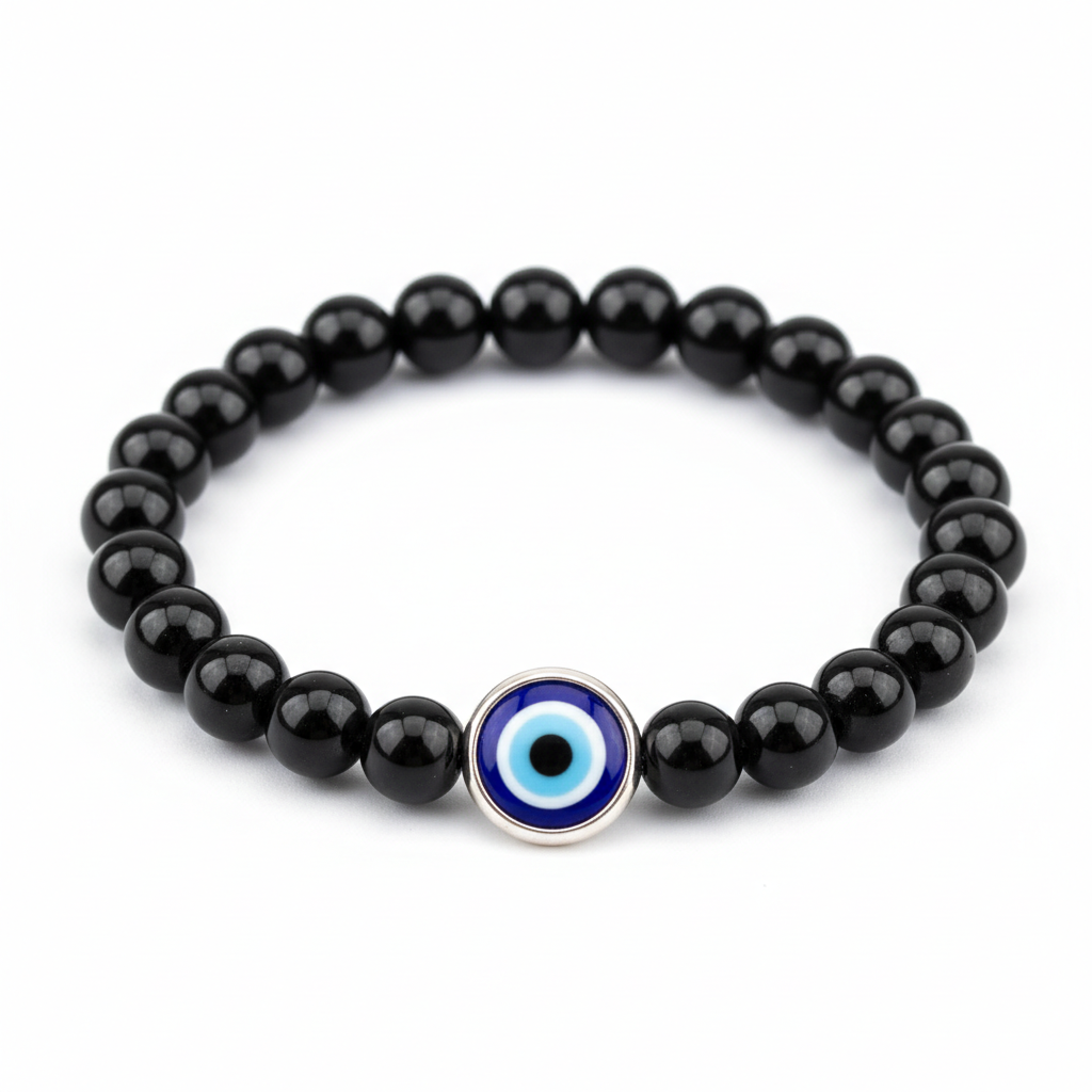 Evil Eye Bracelet with Black Obsidian full product shot on white background