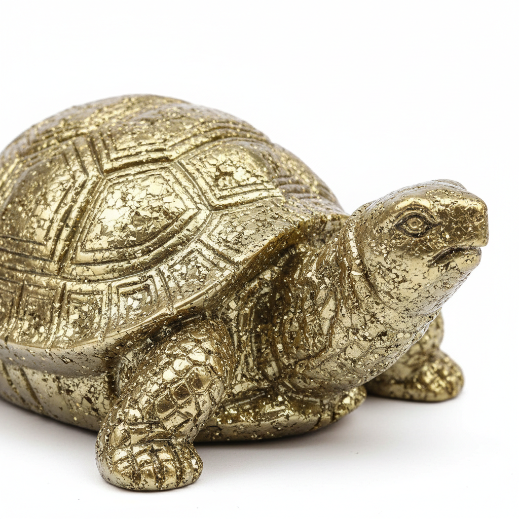 Pyrite Resin Tortoise Kachhua close-up detail of golden pyrite finish