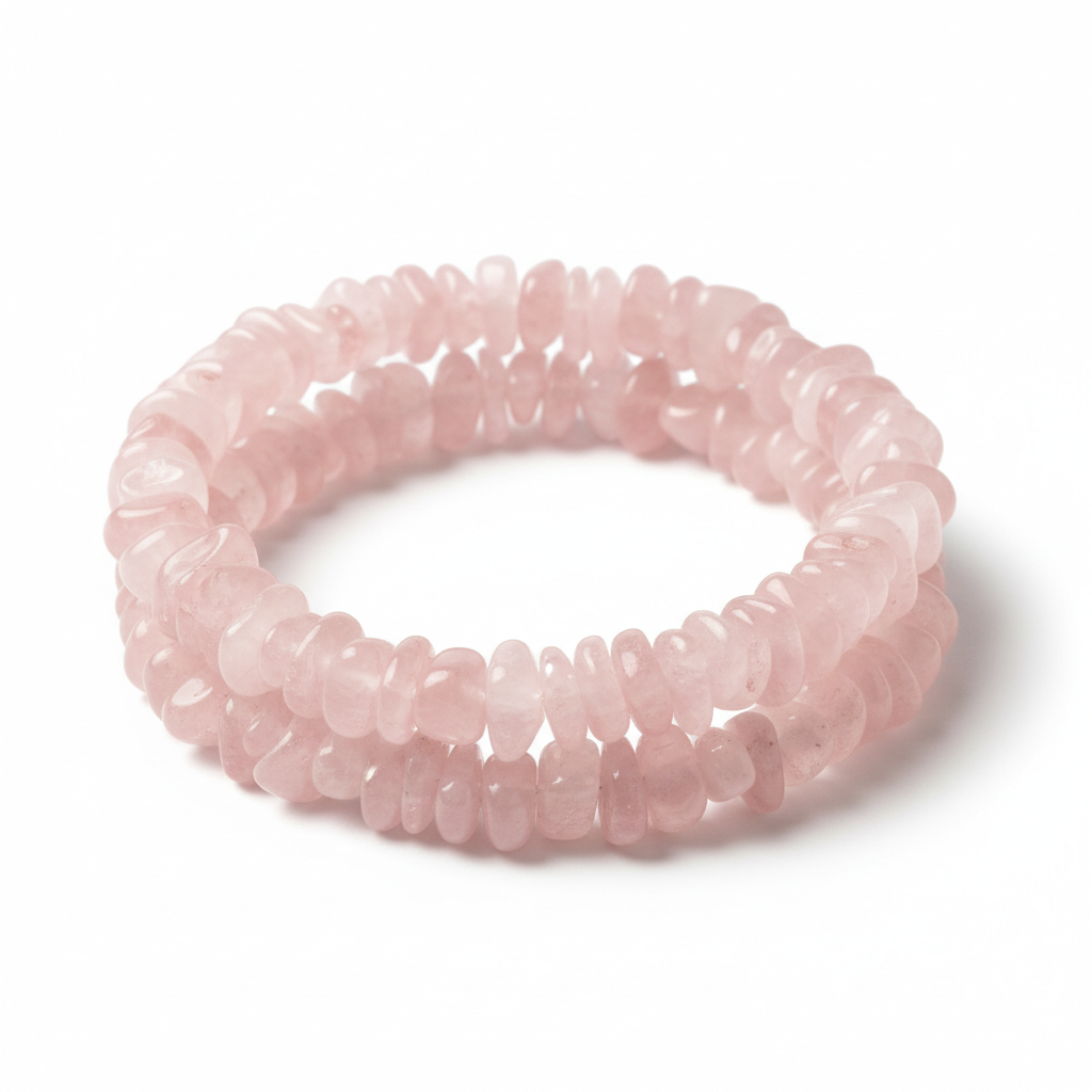 Rose Quartz Chips Bracelet full product shot on white background