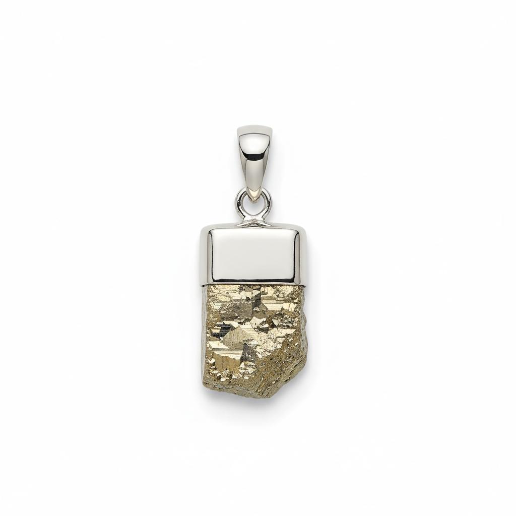 Pyrite Pendant with Metal Capping full product shot on white background