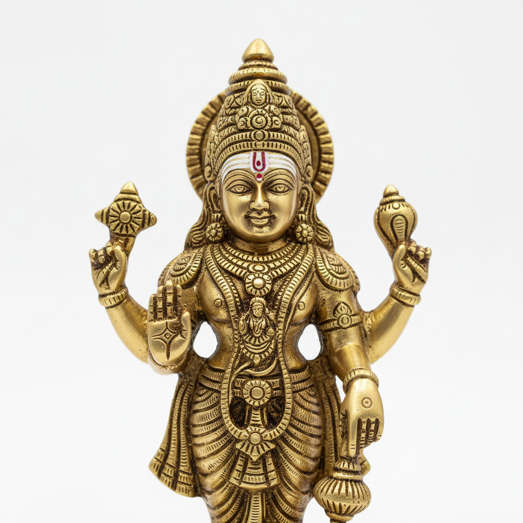 3-inch Tirupati Balaji murti macro detail showing intricate craftsmanship and fine facial features