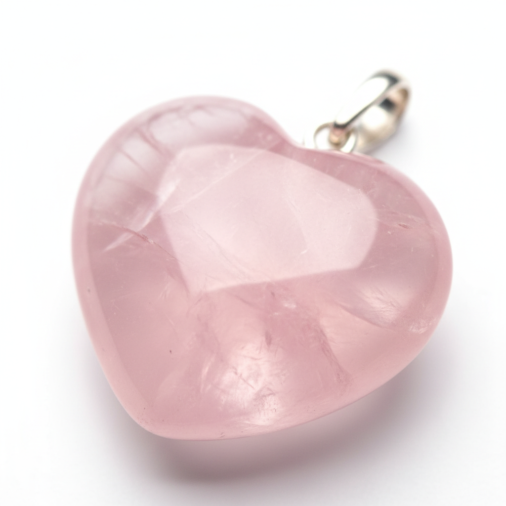 Rose Quartz Heart Pendant macro close-up showing soft pink translucent colour and natural variations of the heart stone