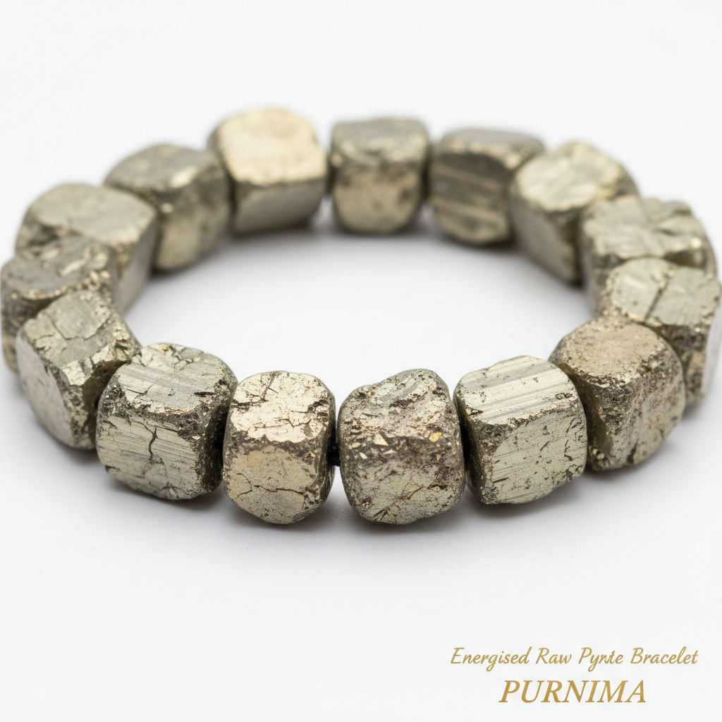 Energised Raw Pyrite Bracelet Purnima close-up of raw pyrite golden texture