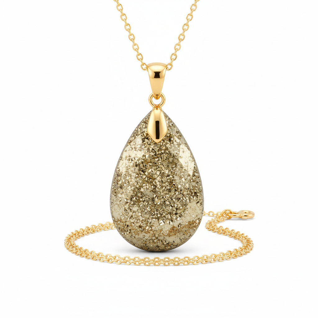 Pyrite Drop Pendant full product shot on white background