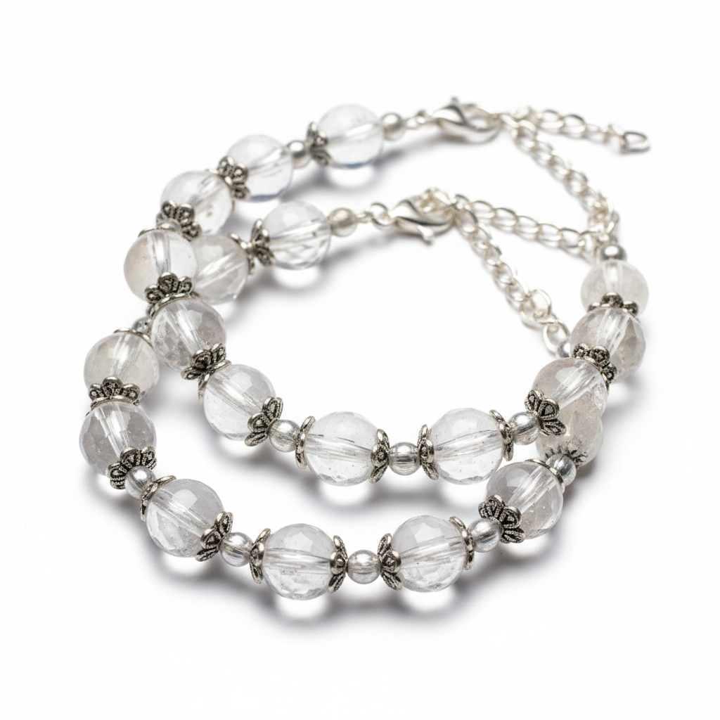 Dhan Yog Anklet Pack of 2 close-up of crystal beads on white background