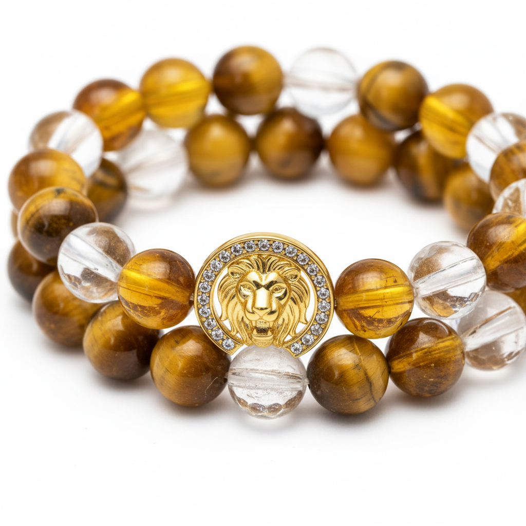 Leo Bracelet close-up of zodiac crystal beads on white background