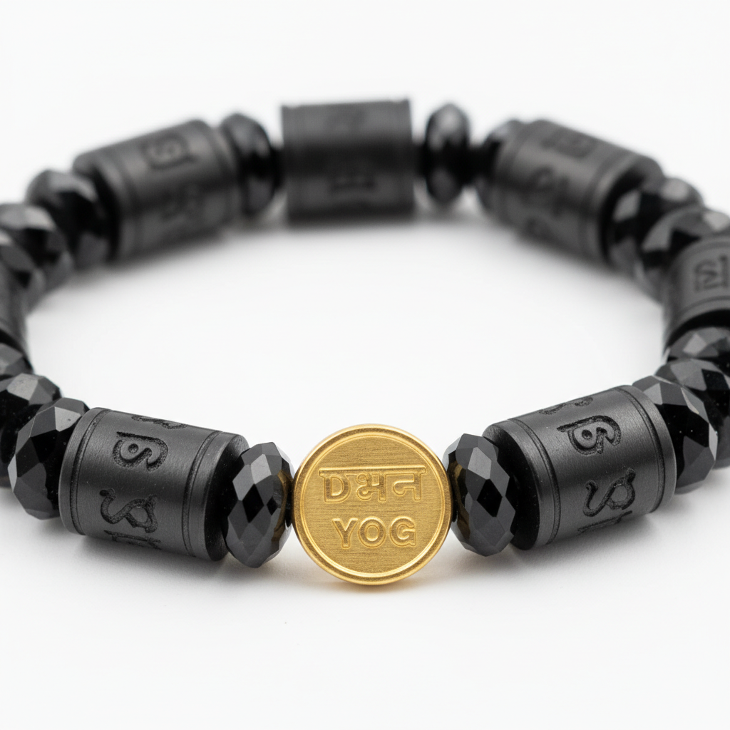 Metal Dhan Yog Bracelet Black close-up of black metal accents and crystal beads