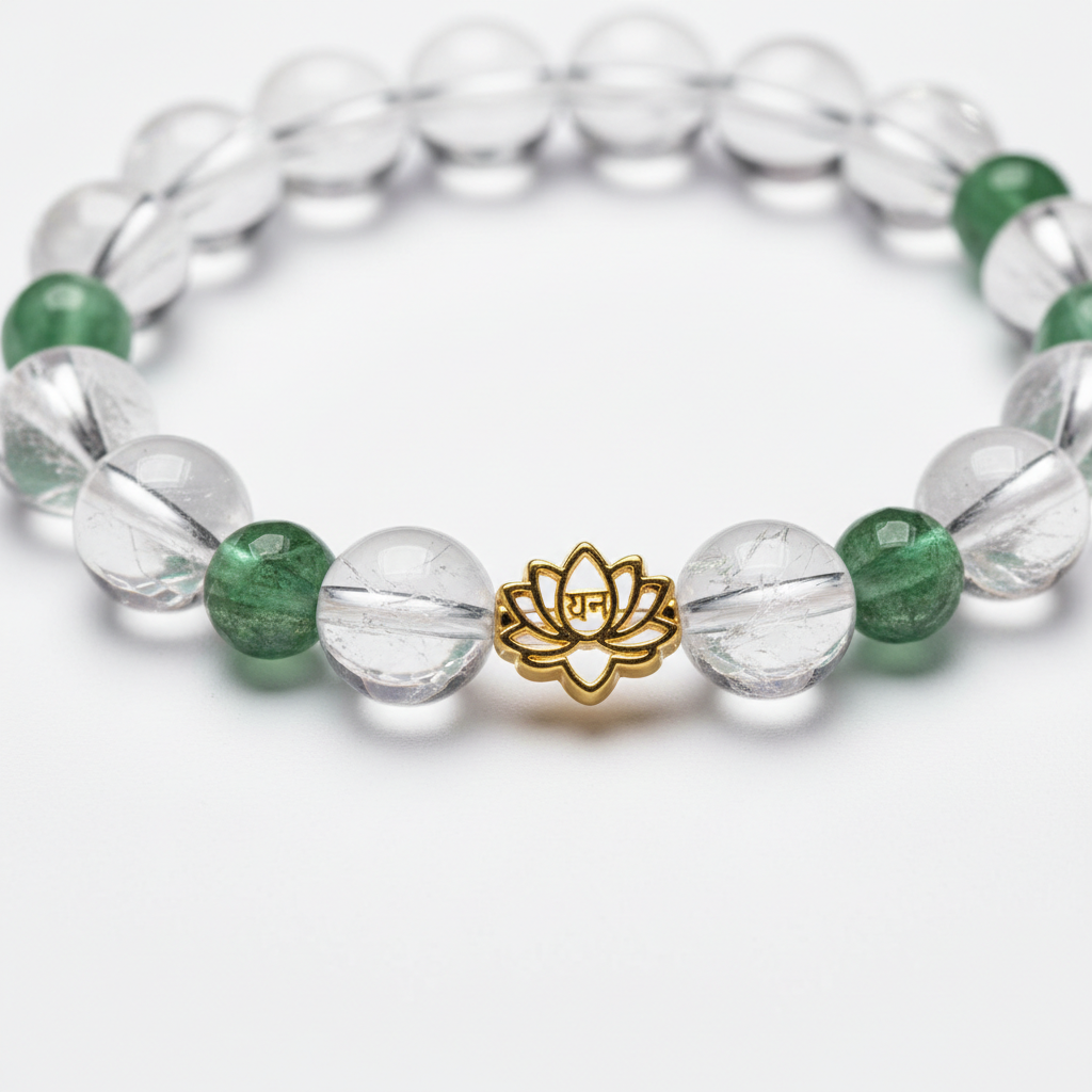 Dhan Vriddhi Bracelet close-up of crystal beads on white background