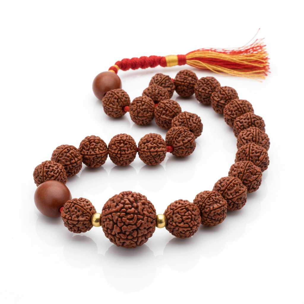 1-14 Mukhi Siddh Mala full product shot on white background showing all Rudraksha beads