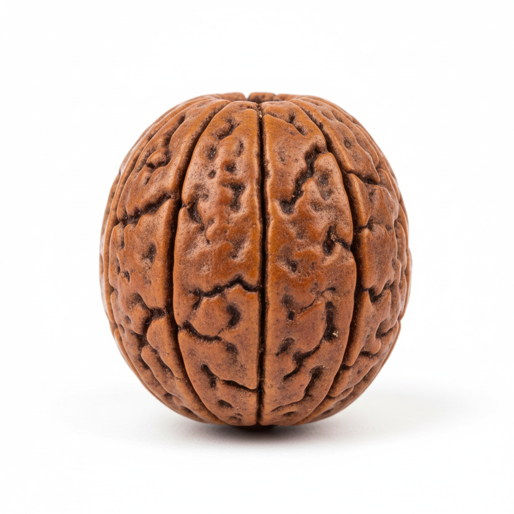 Nepal Origin 12 Mukhi Rudraksha bead full product shot on white background showing all 12 mukhi faces