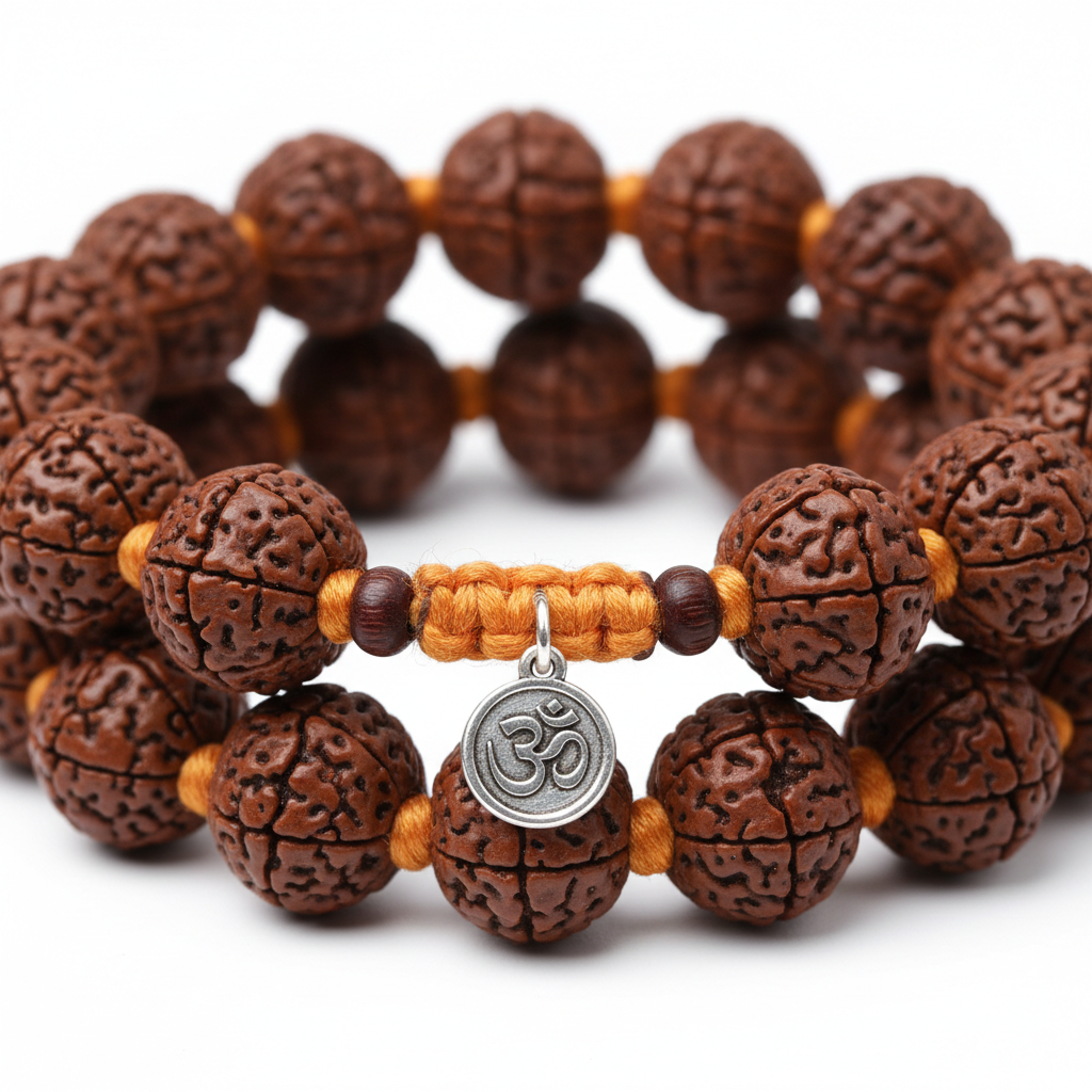 Sawan Siddh 7 Mukhi Rudraksha Bracelet close-up of seven-faced rudraksha beads