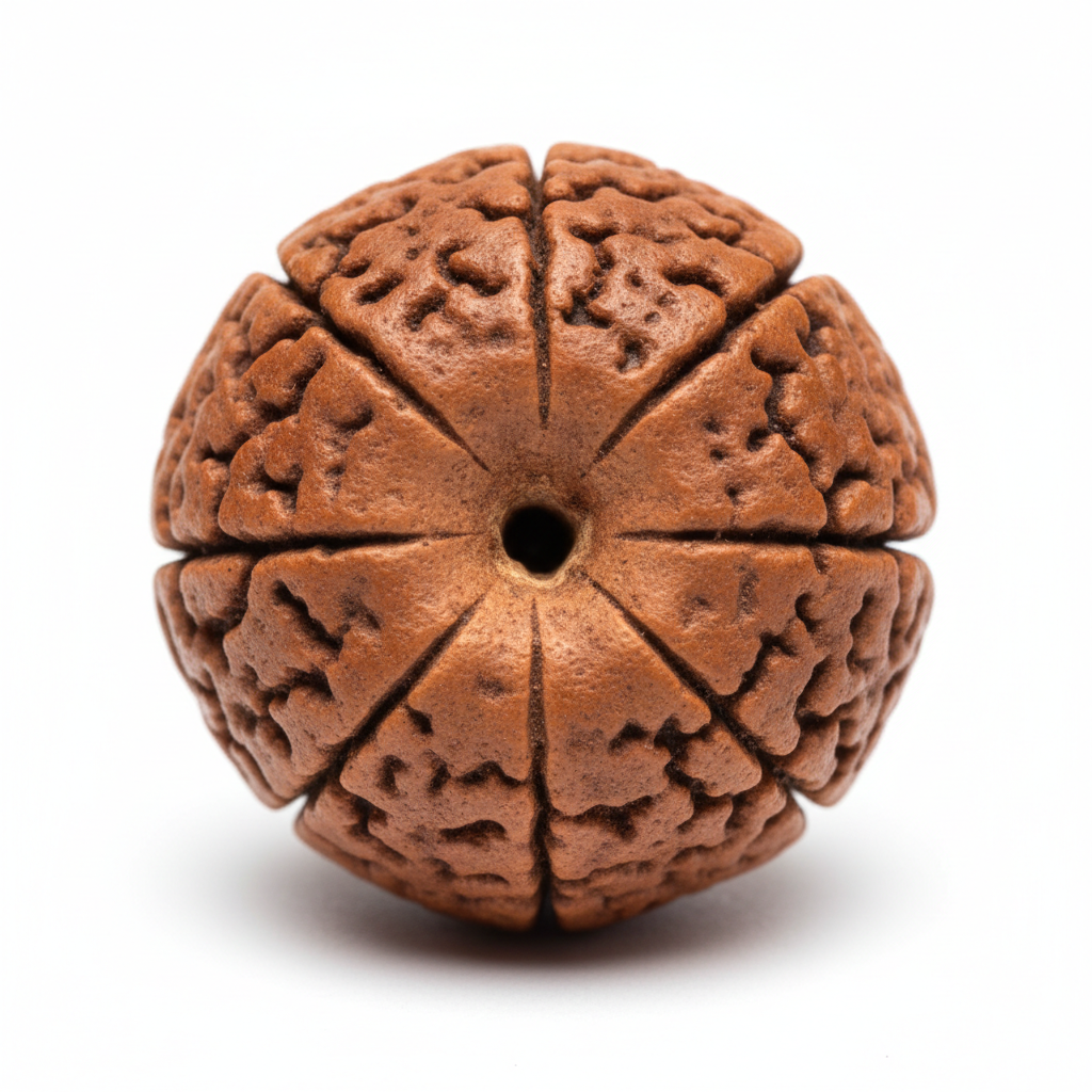 Nepal Origin 11 Mukhi Rudraksha bead full product shot on white background showing all 11 mukhi faces