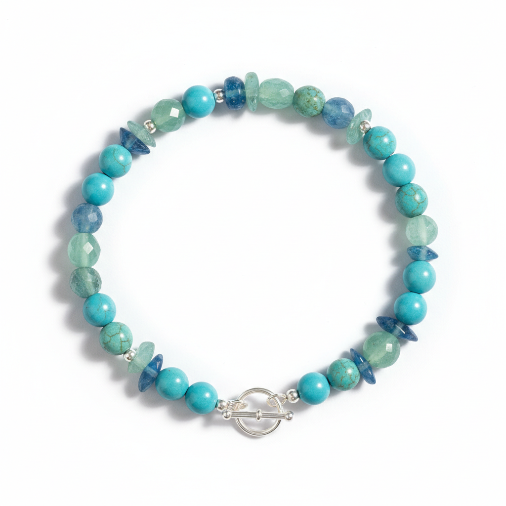 Turquoise Bracelet full product shot on white background showing striking blue-green stones