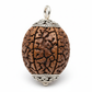 Nepal Origin 6 Mukhi Rudraksha macro detail showing 6 mukhi face lines and silver cap on white background