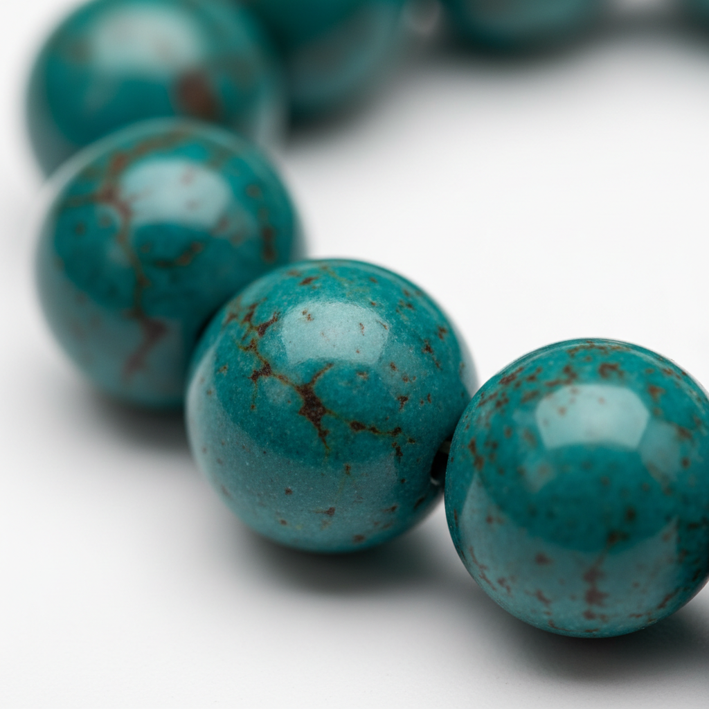 Turquoise Bracelet macro close-up showing distinctive blue-green colour, natural matrix veining and surface texture