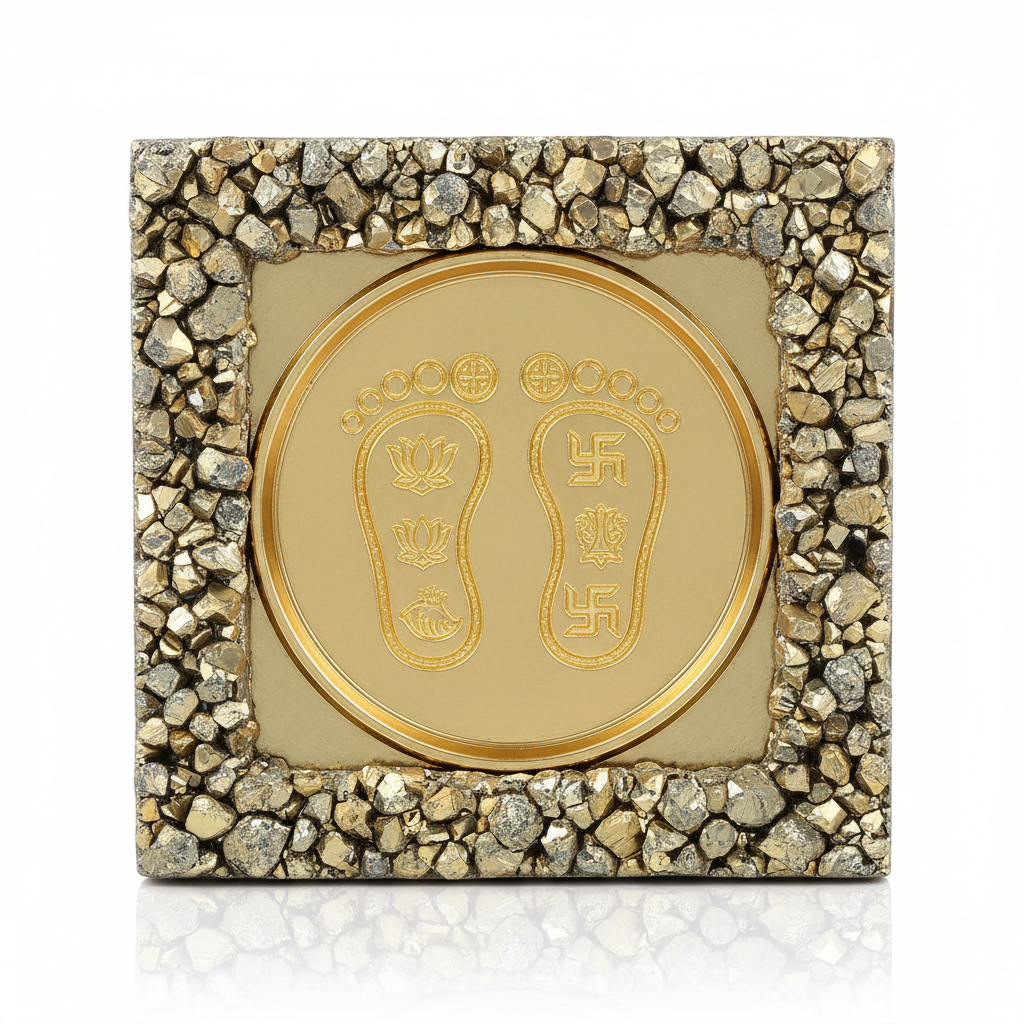 Maa Lakshmi Charan Paduka on Pyrite Frame full product shot on white background
