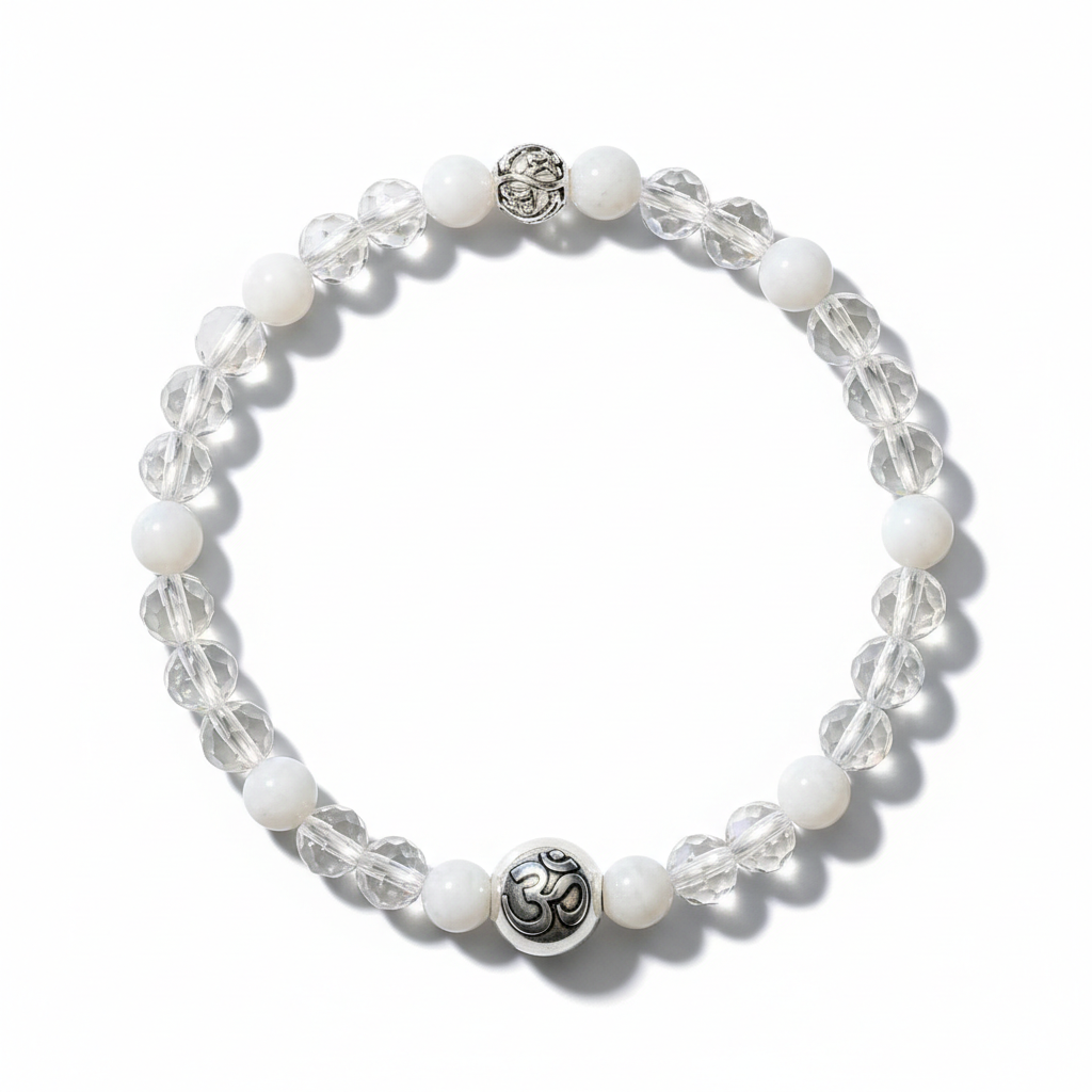 Wealth OM Bracelet full product shot on white background showing sacred OM bead