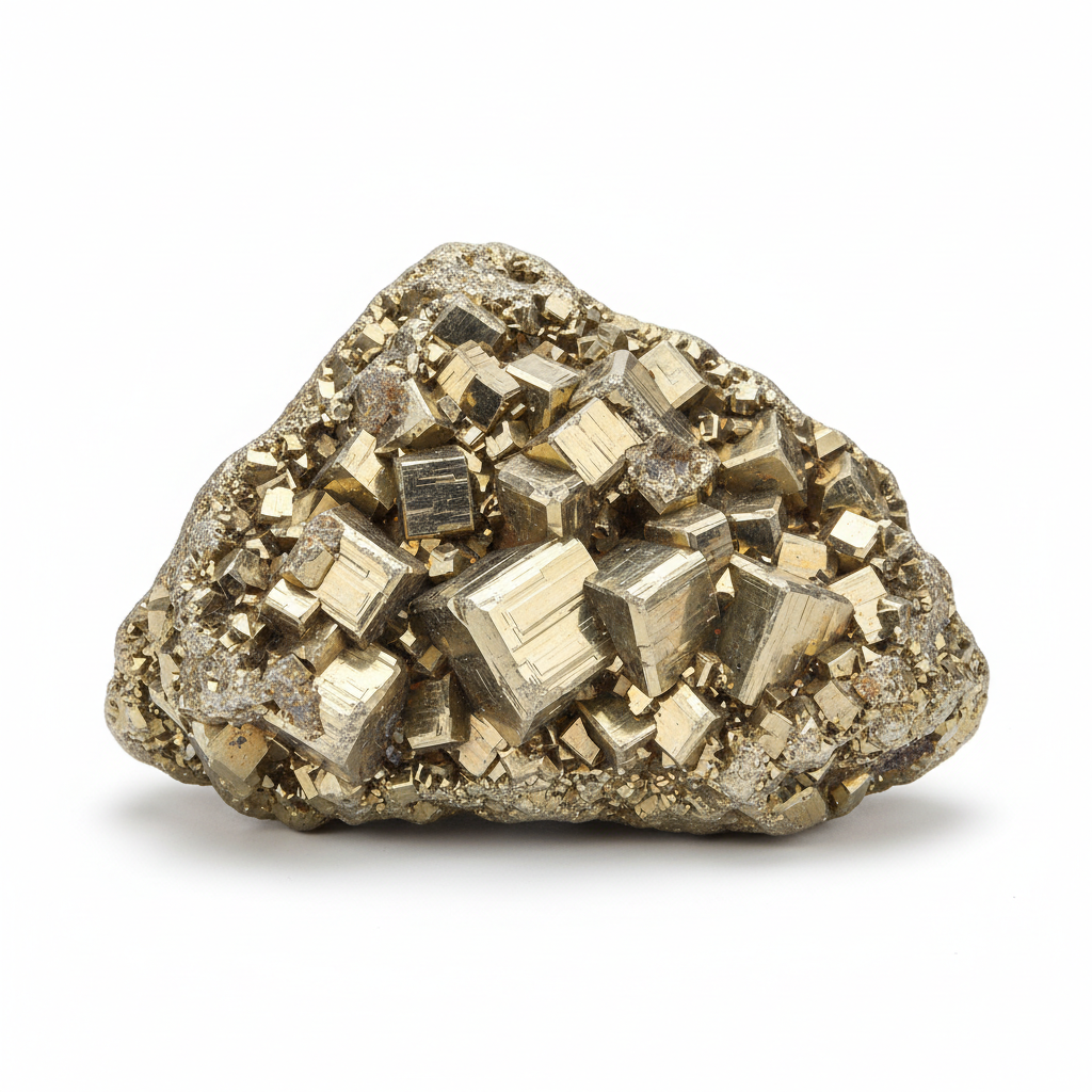 Pyrite Stone 1kg raw natural pyrite mineral full product shot on white background