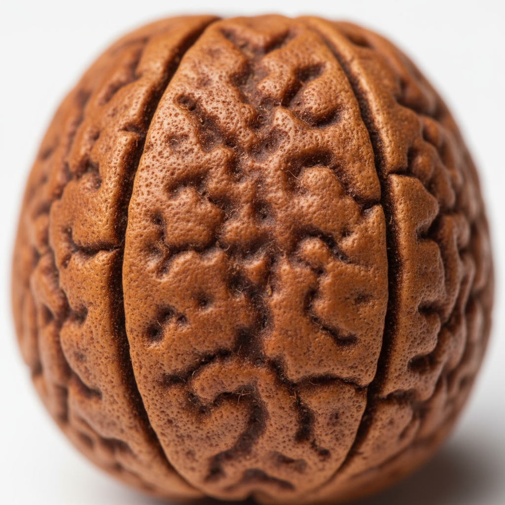 Nepal Origin 8 Mukhi Rudraksha macro close-up of 8 mukhi face lines on white background