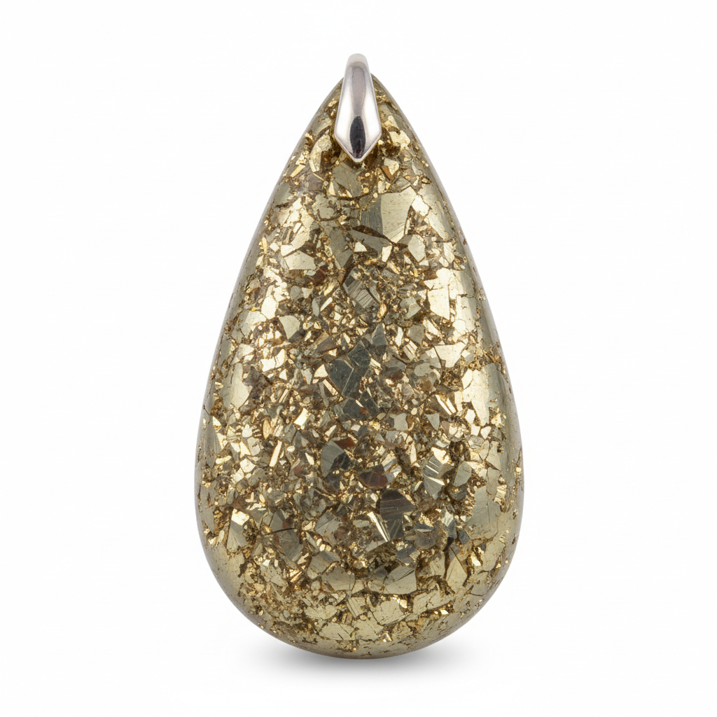 Pyrite Drop Pendant close-up of golden teardrop pyrite stone detail