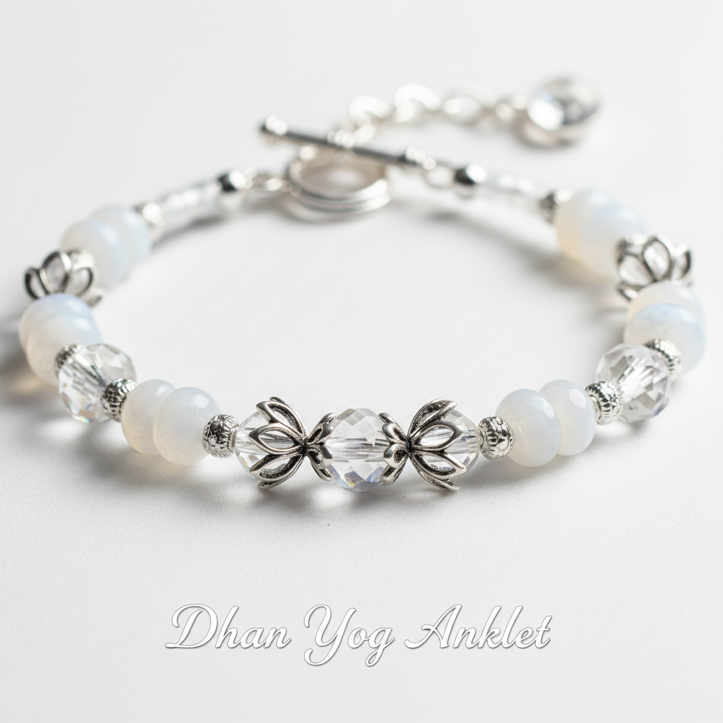 Dhan Yog Anklet close-up of crystal beads on white background