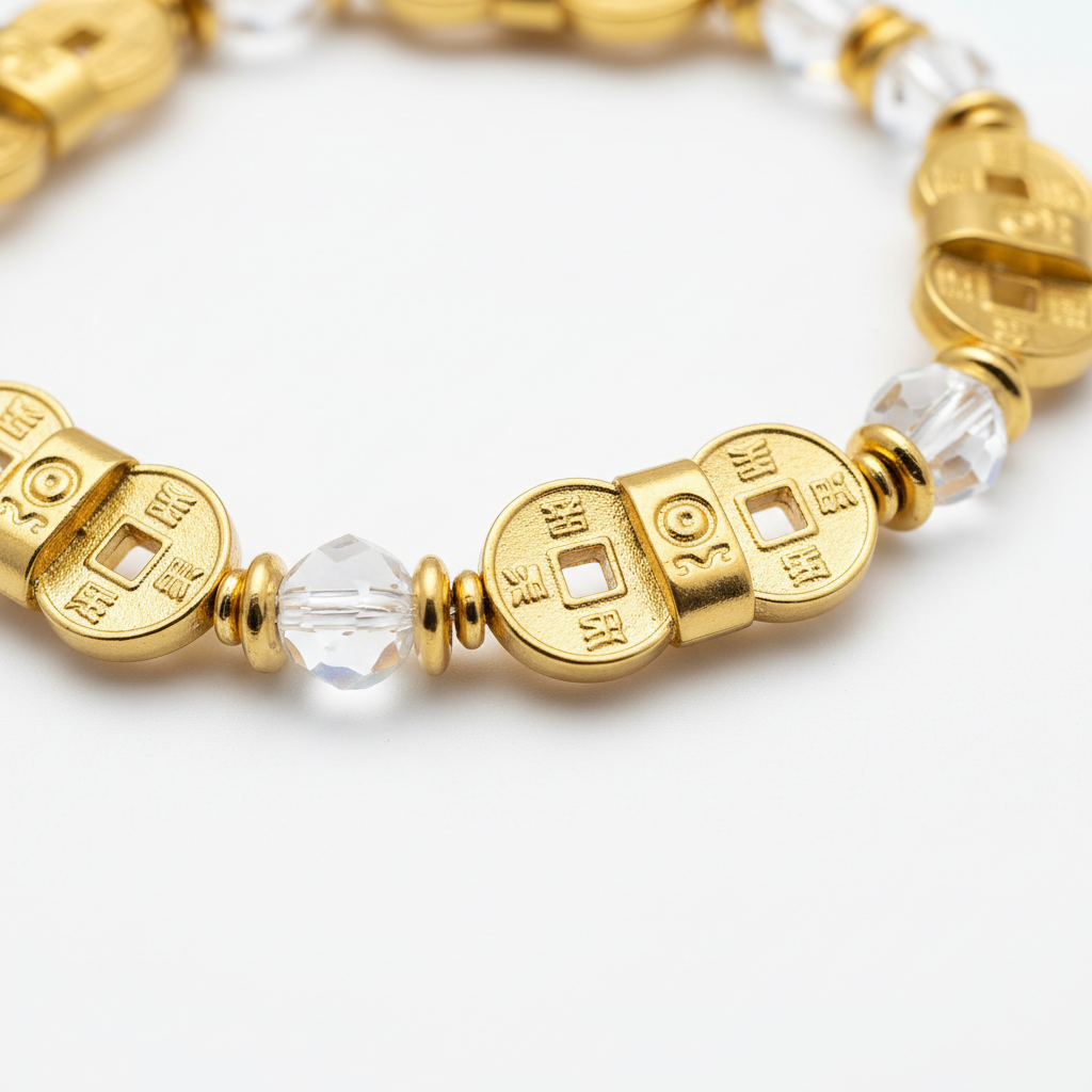 Metal Dhan Yog Bracelet Gold close-up of gold metal accents and crystal beads