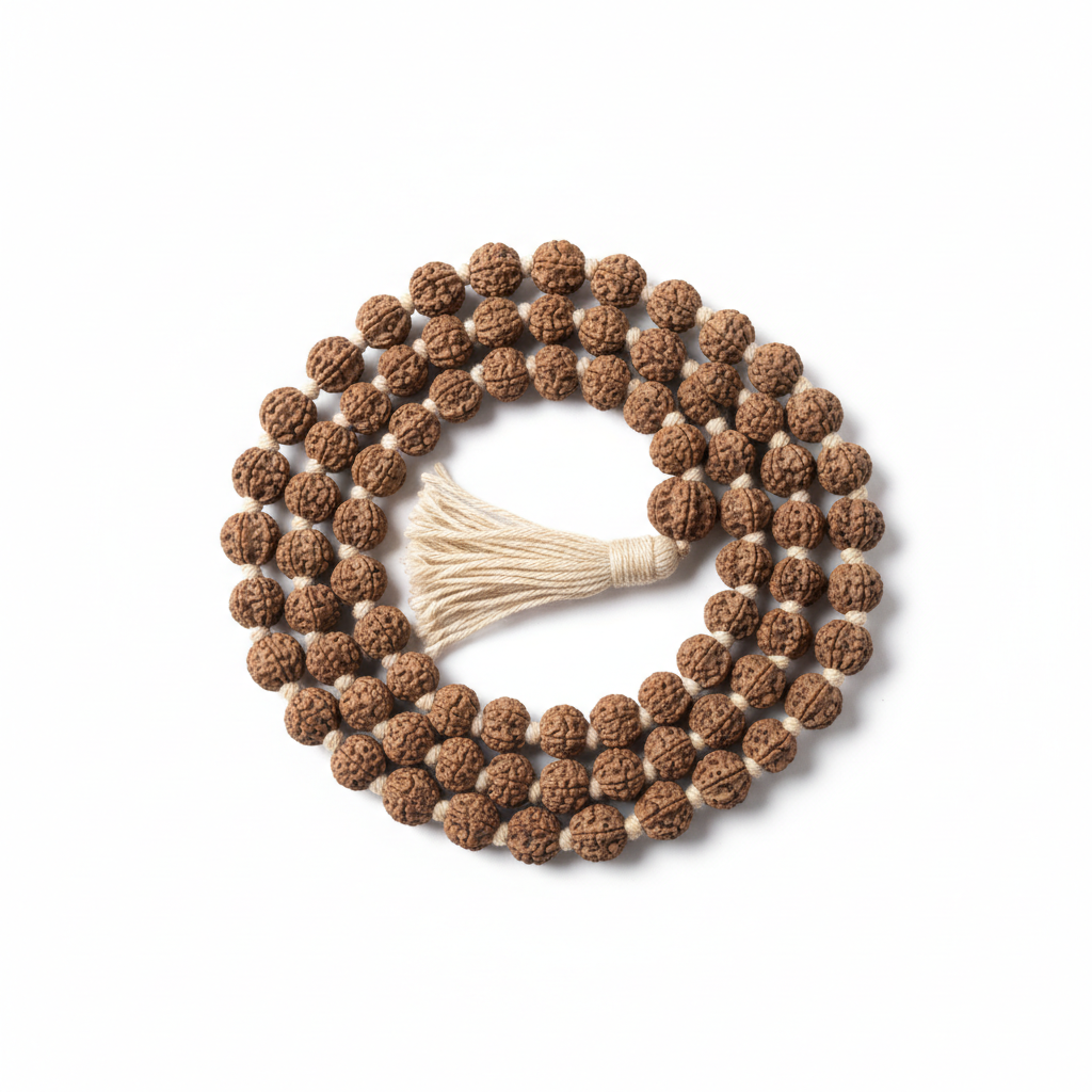 7 Mukhi Rudraksha Mala full product shot on white background