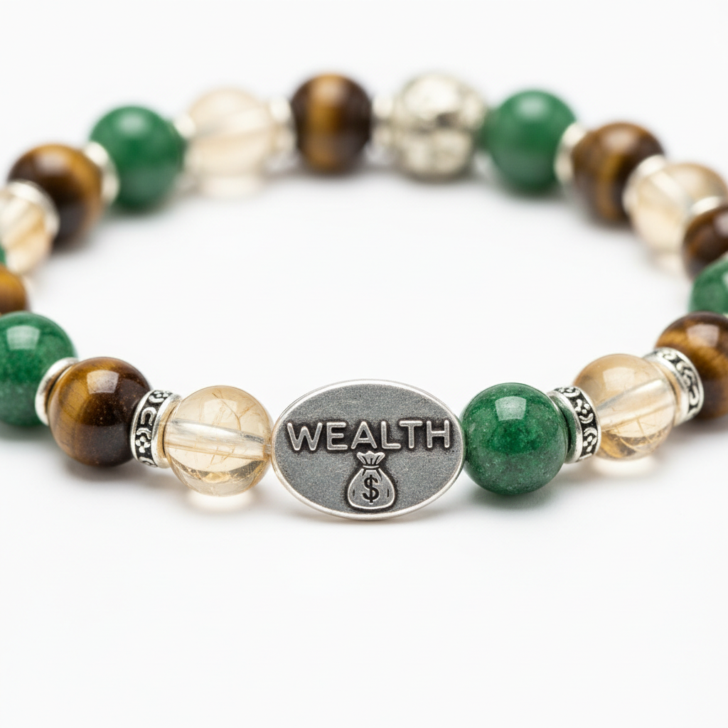 Money Magnet Bracelet close-up of abundance crystal beads on white background