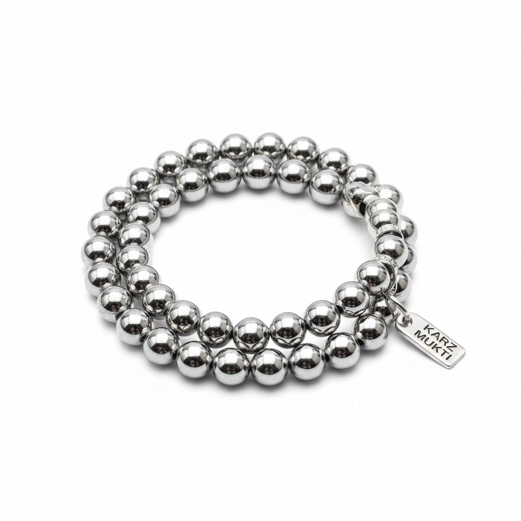 Karz Mukti Bracelet with Silver Hematite full product shot on white background