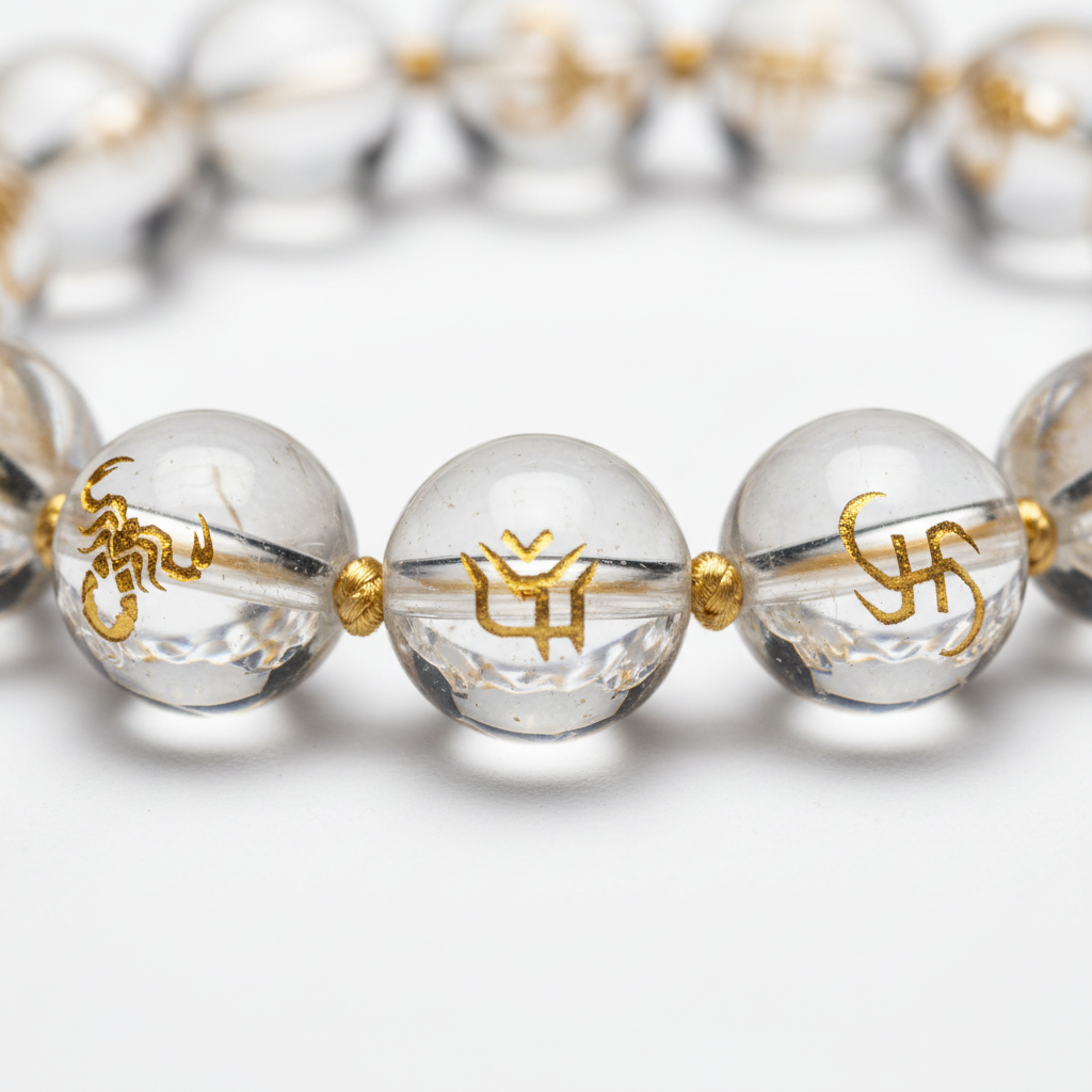 Dhan Yog Scorpio Bracelet close-up detail of crystal beads on white background