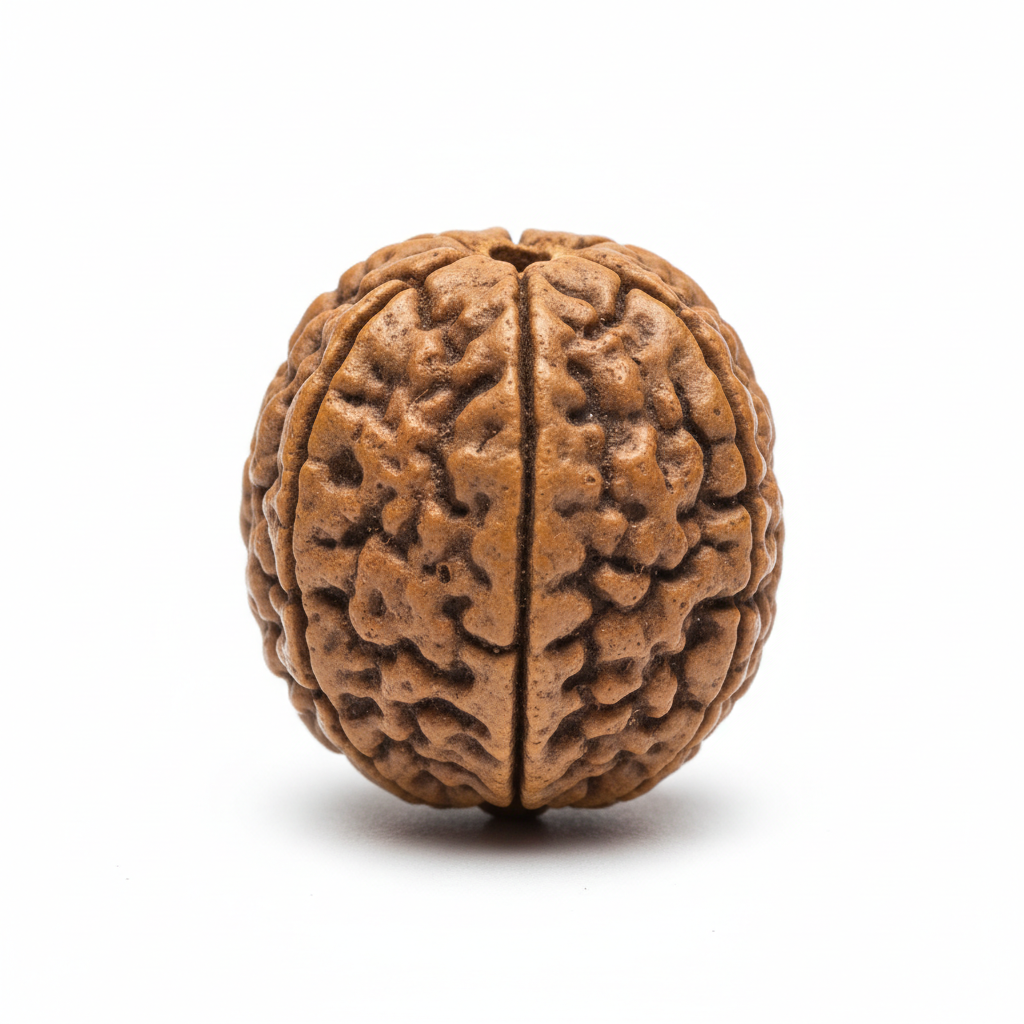 Nepal Origin 4 Mukhi Rudraksha bead full shot on white background showing natural texture and 4 mukhi lines